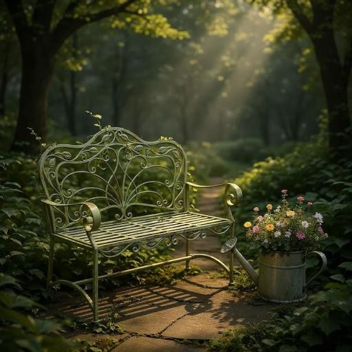 45'' Leaf Green Metal 2 Seat Bench