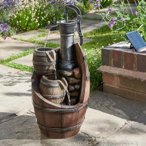 Whiskey Barrel Cascade Solar Water Feature